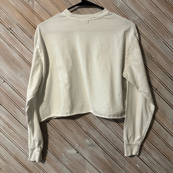 TNA Bright White Long Sleeve Cropped Shirt Embroidered Logo Basic - Picture 7 of 7